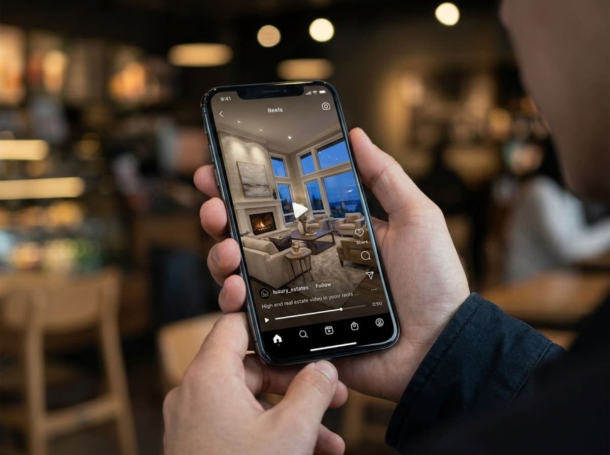 Interessent schaut ein Immobilien-Reel auf dem Smartphone